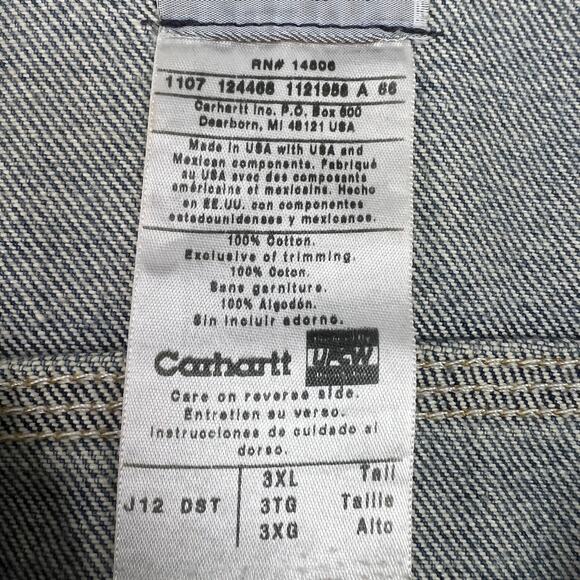 Carhartt Men Trucker Jacket Logo Patch Lined Blue Denim Distressed Size 3XL Tall - Picture 13 of 14